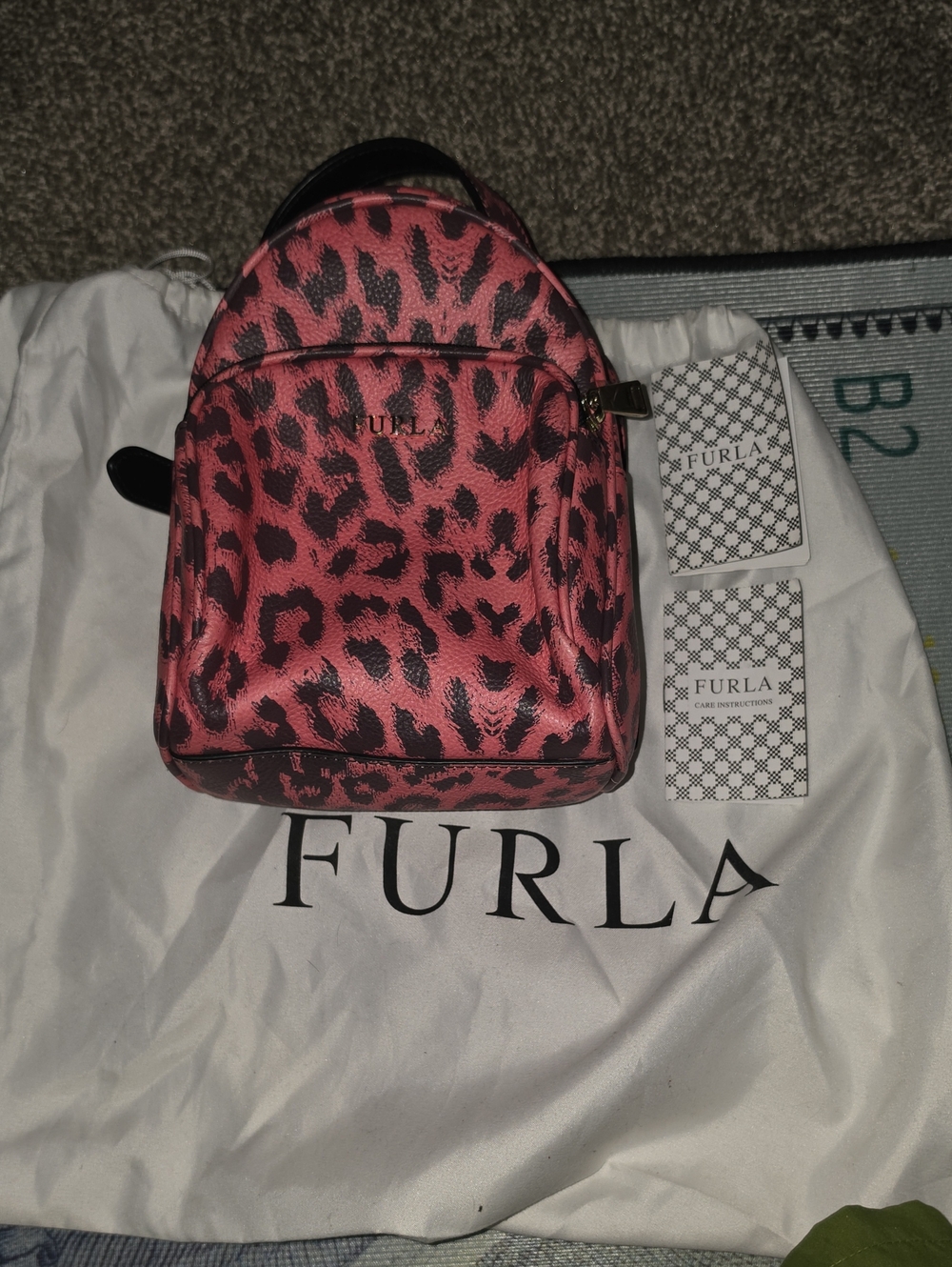 Furla Pink and Black Leopard-Print Mini Backpack